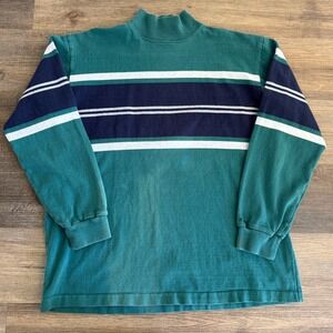 VTG L.L. Bean Oversized Green Navy Mock Neck Oversized Pullover USA XL